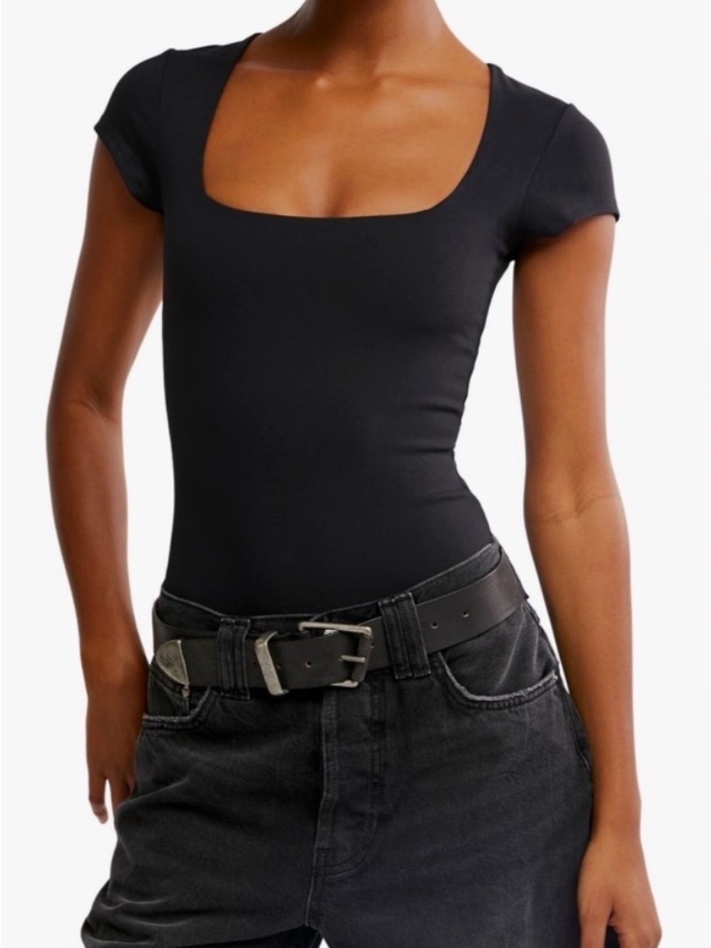 NWT Free People Black Women's Short-Sleeve Bodysuit
